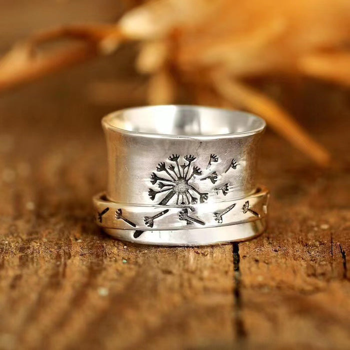 Wholesale Vintage Engraved Dandelion Spinning Ring MOQ≥2 JDC-RS-QianZ003