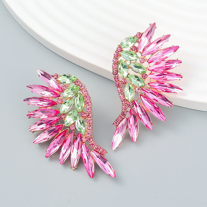 Wholesale Colored Diamond Scalloped Wings Earrings Alloy and Rhinestones JDC-ES-JL1069