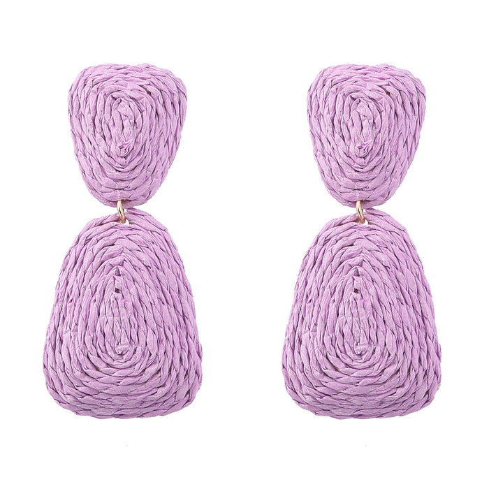 Wholesale raffia geometric braided earrings MOQ≥2 JDC-ES-jiul003
