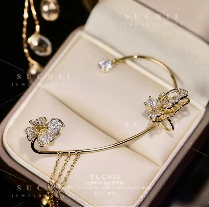 Wholesale Earrings Alloy Super Flash Diamond Butterfly Flower Tassel Earrings MOQ≥2 JDC-ES-QianZ001