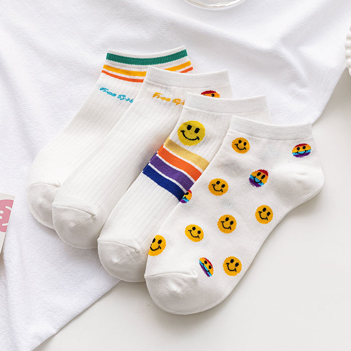 Wholesale socks women's socks rainbow smiley cute spring and summer thin section JDC-SK-CYu004