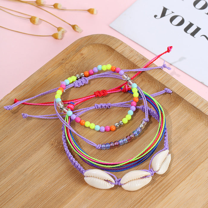 Wholesale Boho Resort Style Colorful Wax Thread Hand Braided Shell Rice Beads Set Bracelet MOQ≥3 JDC-BT-QiuX012
