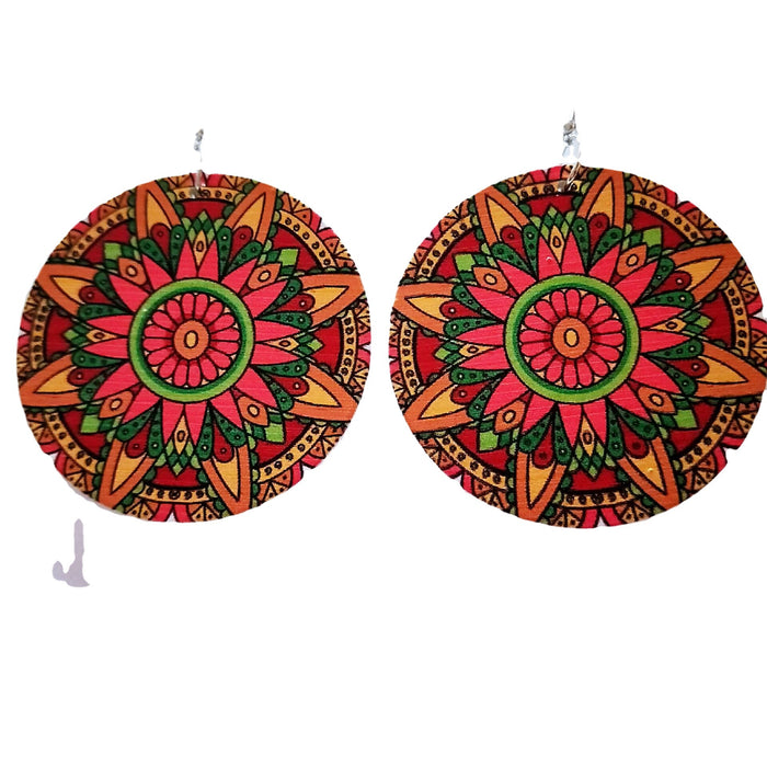 Wholesale Exaggerated African Pattern Geometric Round Wooden Earrings JDC-ES-AnX013