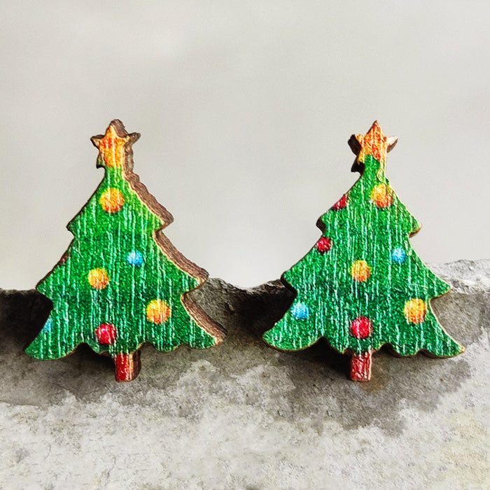 Wholesale Earrings Wooden Christmas Tree Candy Gift Box Lights Santa Claus 2 Pairs JDC-ES-Heyi060