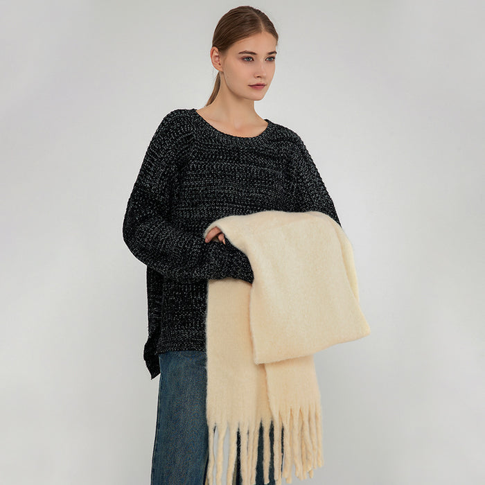 Wholesale Scarf Polyester Solid Color Soft Waxy Mohair Tassel Shawl MOQ≥2 JDC-SF-Jinhe005