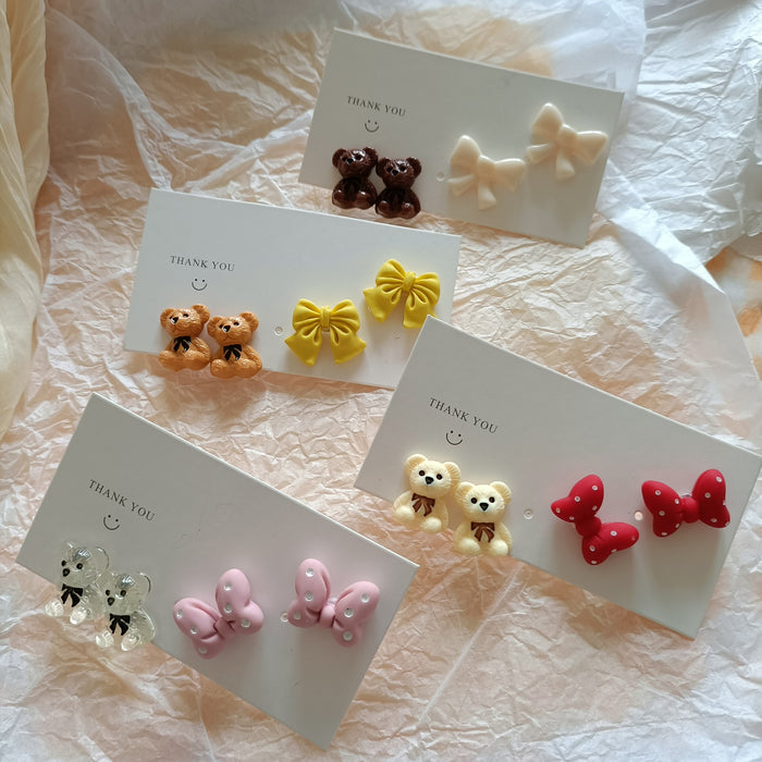 Wholesale Plastic Cartoon Bow Bear Earrings JDC-ES-MISUI009