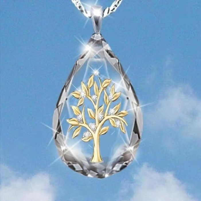 Wholesale Water Drop Glass Jesus Dolphin Tree of Life Alloy Necklace MOQ≥2 JDC-NE-ZiB016