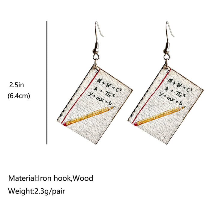 Wholesale Earrings Wooden Teacher's Day Gift Book Brush Printing 3pcs JDC-ES-Heyi031