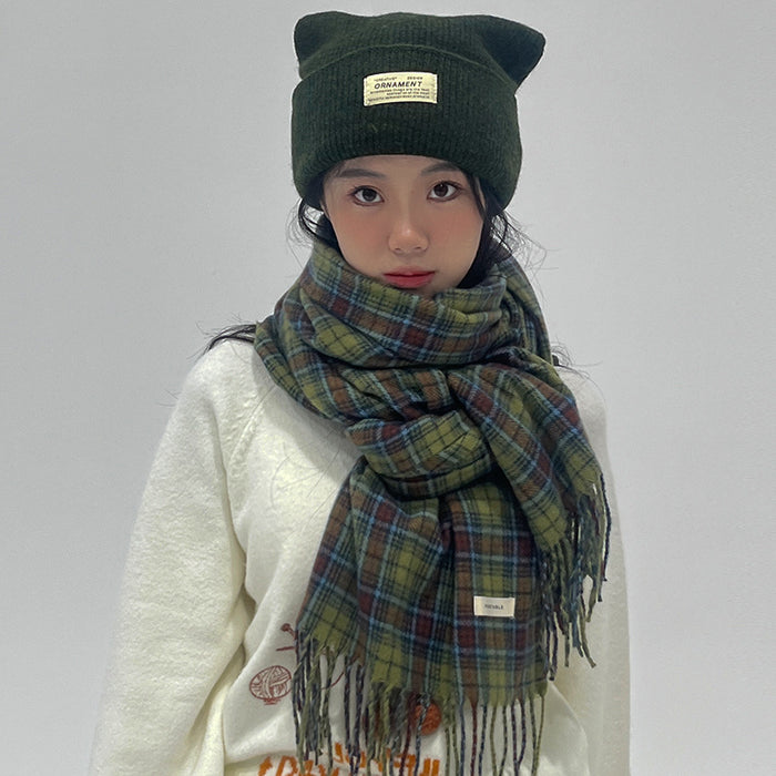 Wholesale Scarf Imitation Cashmere Winter Warm Green Check Shawl JDC-SF-Zhongyi004