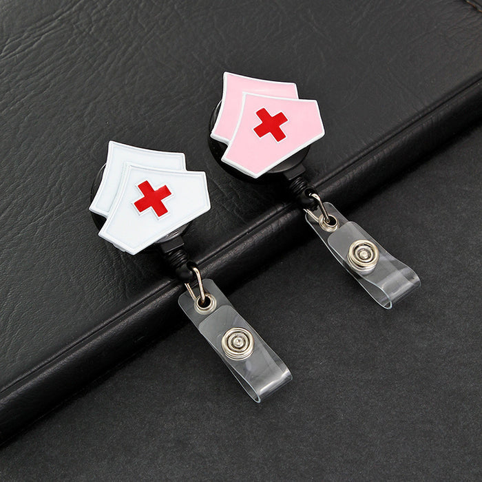 Wholesale Keychains For Backpacks Red Cross Pink Nurse Alloy Drip Oil Rotating Serrated Easy Pull Buckle MOQ≥2 JDC-KC-WHao005