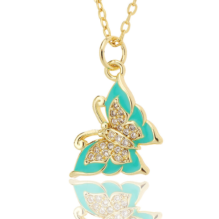 Wholesale Jewelry Drop Oil Painted Butterfly Pendant Necklace JDC-NE-HX021