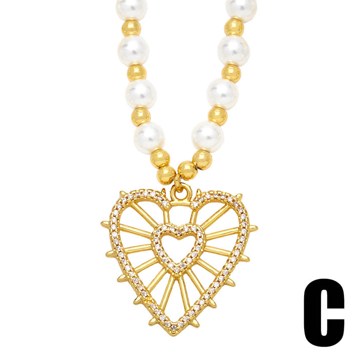 Wholesale Necklaces Copper 18k Gold Plated Zircon Color Heart Clavicle Chain JDC-NE-PREMAS009