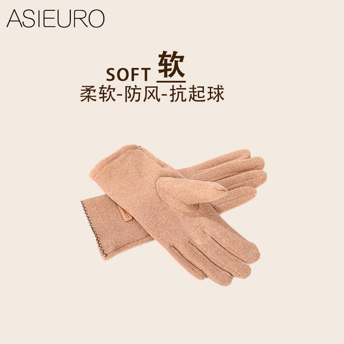 Wholesale Gloves Suede Cute Winter Thin Velvet Touch Screen MOQ≥2 JDC-GS-YiL004