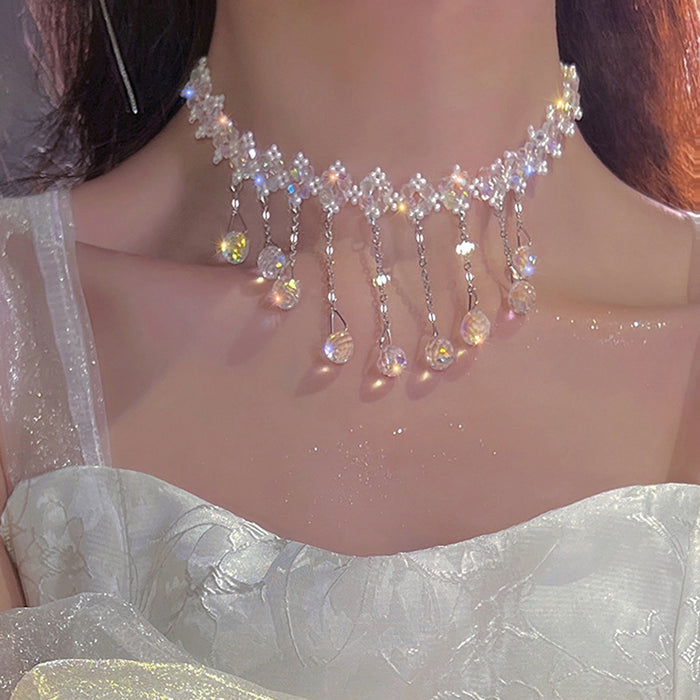 Wholesale design crystal tassel necklace niche fashion JDC-NE-BY076