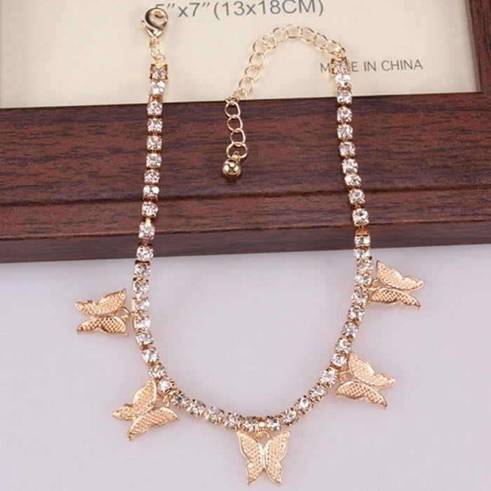 Wholesale Rhinestone Small Butterfly Anklet Simple Claw Chain JDC-AS-RuiP009