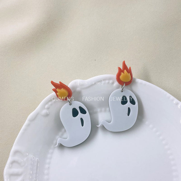 Wholesale Earrings Halloween Acrylic Ghost Flame Imp MOQ≥2 JDC-ES-MOSHU033