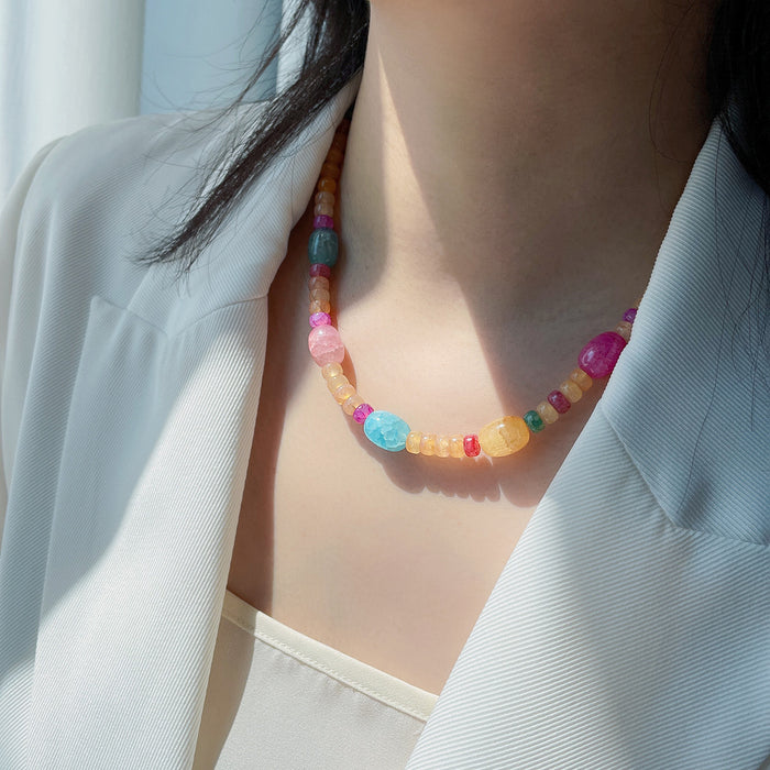 Wholesale Necklace Burst Crystal Colorful Beads Crackle Crystal Clavicle Chain JDC-NE-YouF017