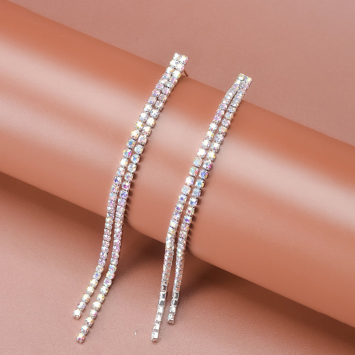 Wholesale Earrings Copper Rhinestones Tassel Bridal Wedding Accessories MOQ≥3 JDC-ES-BiS042