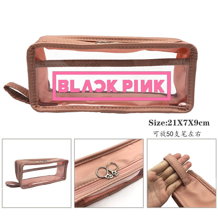 Wholesale BlackPink Transparent Washed Leather Pencil Bags JDC-PB-Mandi001