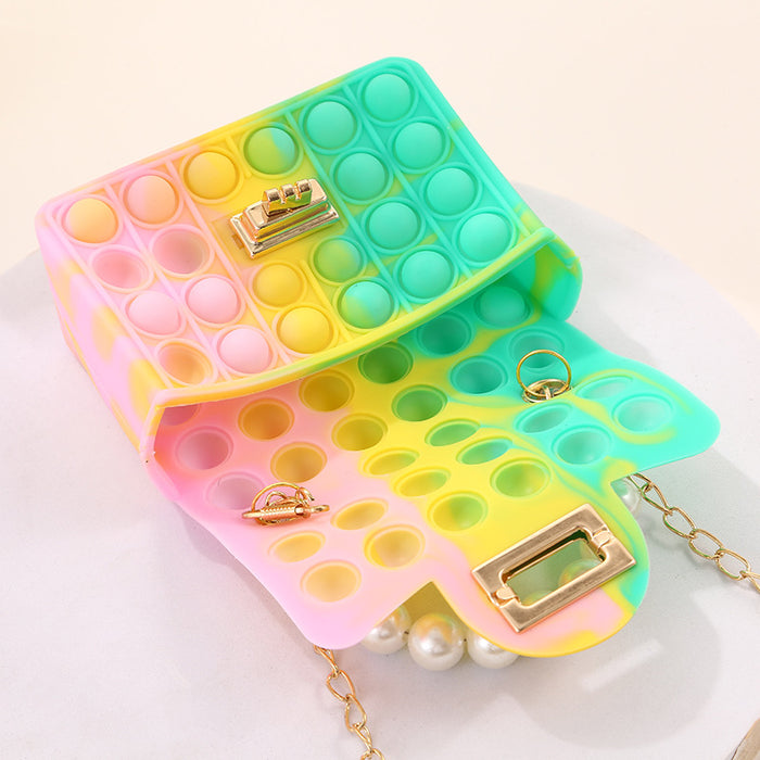 Wholesale Wallet Silicone Children Pearl Portable Coin Purse Double Sided Diagonal MOQ≥3 JDC-WT-YiiLai002