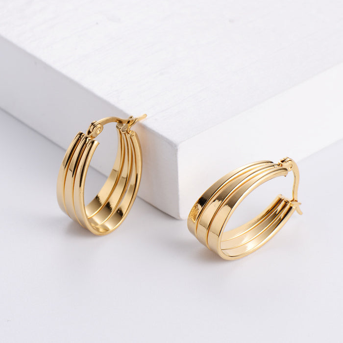 Wholesale Earrings Stainless Steel Gold Three Circles Twisted Wire MOQ≥3 JDC-ES-PREMAIMI005