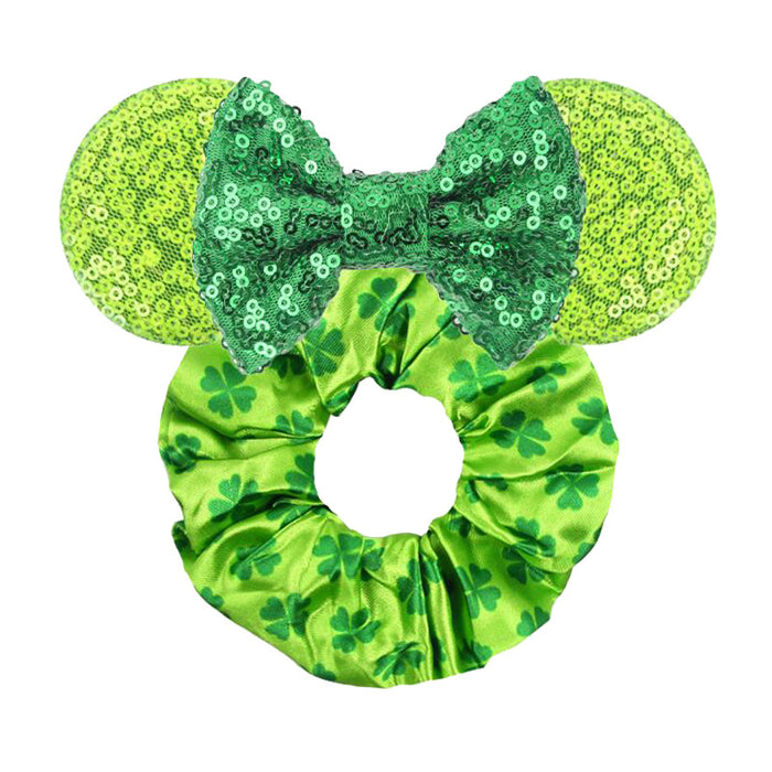 Wholesale festive decoration large intestine hair tie green clover children's flannel (M) MOQ≥5 JDC-HS-ZheZe001