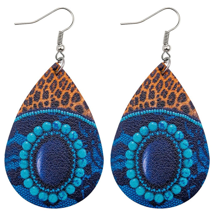Wholesale Earrings Leather Double Sided Printed Boho MOQ≥2 JDC-ES-PuCi012