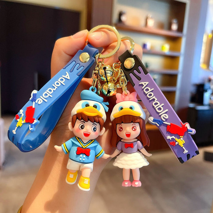 Wholesale Keychains For Backpacks cartoon Donald Duck cross-dressing boys and girls Epoxy doll key car buckle MOQ≥2 JDC-KC-GHui021