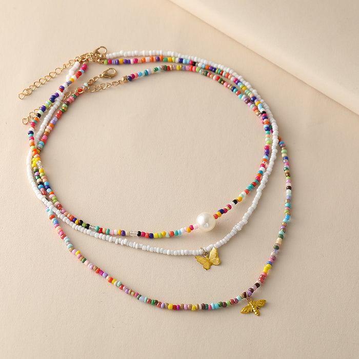 Wholesale Necklace Colorful Rice Beads Boho Butterfly Clavicle Chain Set JDC-NE-F279