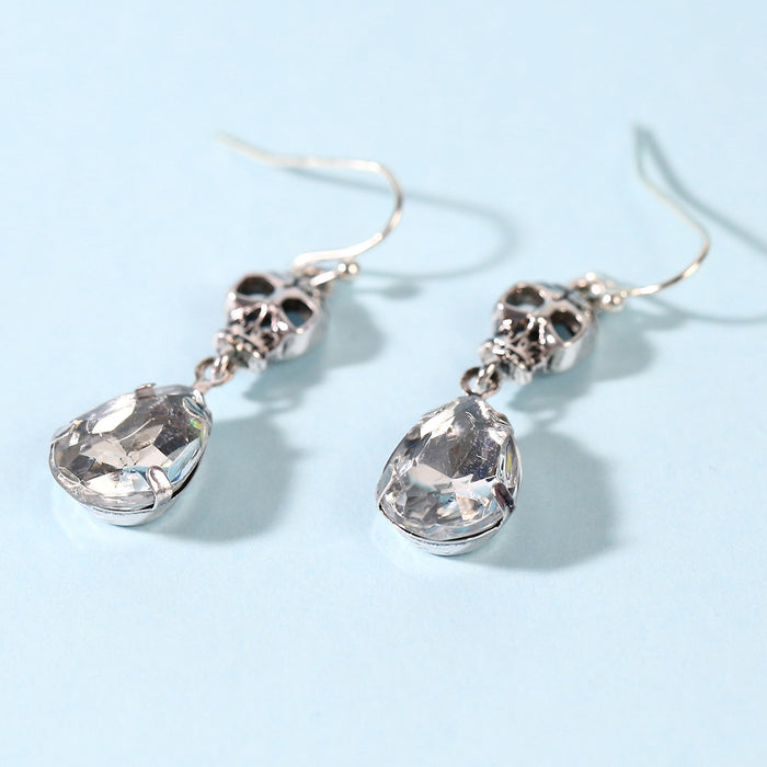 Wholesale alloy skull earrings water drop gemstones MOQ≥2 JDC-ES-Jugou005
