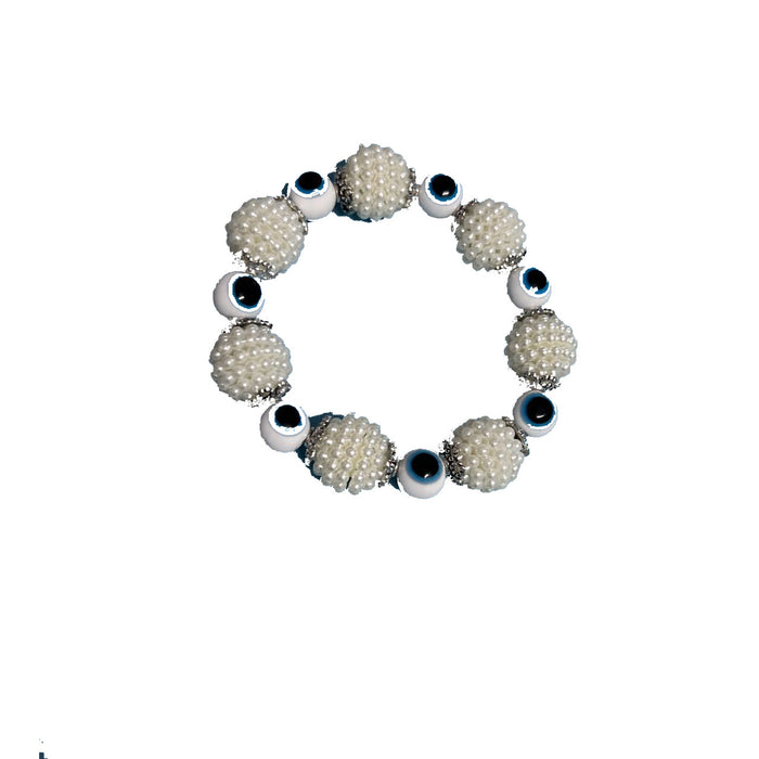 Wholesale blue eye personality exaggerated pearl elastic bracelet MOQ≥2 JDC-BT-QingH004