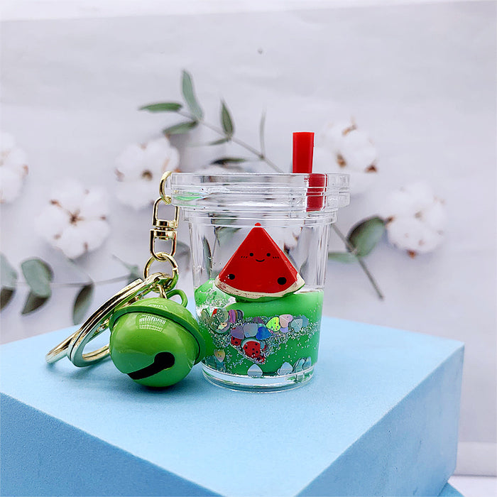 Wholesale Keychain Acrylic Fruit Milk Tea Cup Quick Sand MOQ≥2 JDC-KC-DMF025