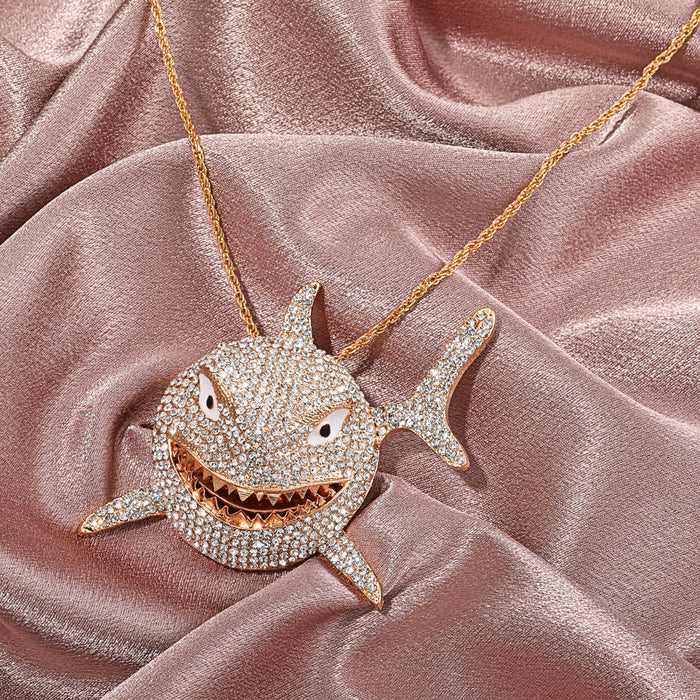 Wholesale Necklace Alloy Diamond Big Shark Hip Hop Necklace MOQ≥2 JDC-NE-D054