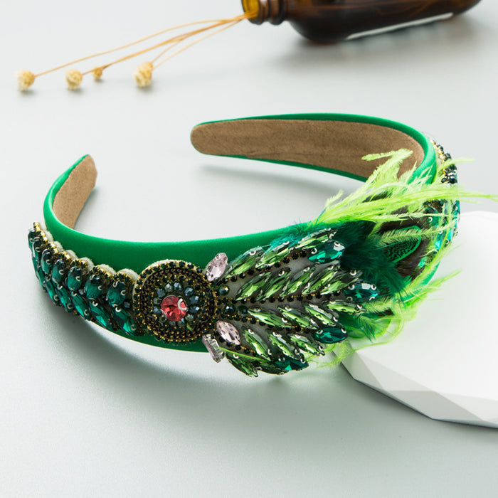 Wholesale Headbands Cloth Feather Set Stained Glass Drills MOQ≥2 JDC-HD-Hemin034