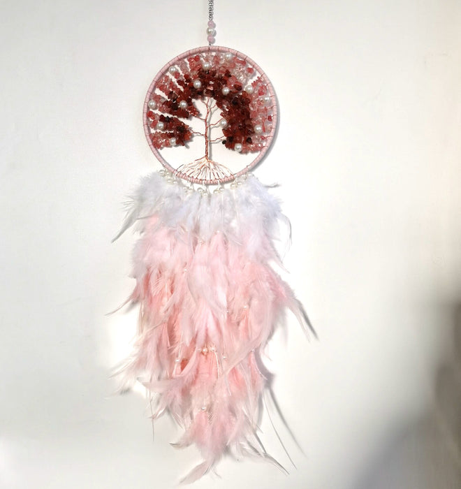 Wholesale Pink Tree of Life Gravel Feather Dreamcatcher MOQ≥2 JDC-DC-HXu002