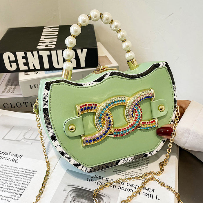 Wholesale Shoulder Bag Without Liner Pearl Portable Rhinestone Bag with Chain (F) JDC-SD-Suok007