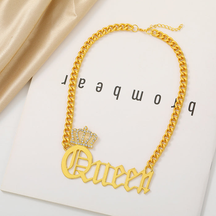 Wholesale Necklace Alloy Diamond Crown Letters MOQ≥2 JDC-NE-SR007