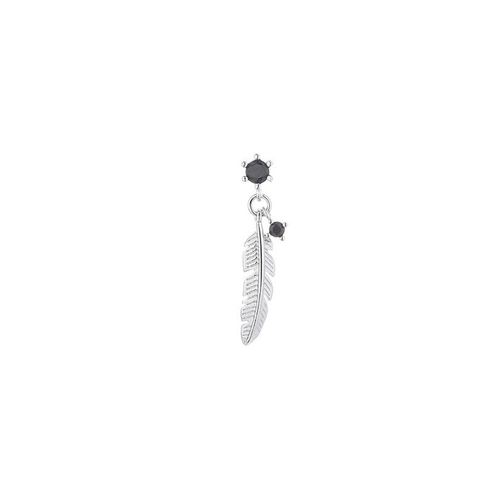 Wholesale earrings copper black zircon feathers single JDC-ES-gumn004