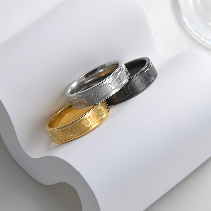 Wholesale Ring Titanium Steel Roman Numeral Couple Ring MOQ≥2 JDC-RS-ShouM007