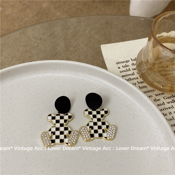 Wholesale geometric bear rhinestone earrings sweet and cool girly style JDC-ES-Lfm029
