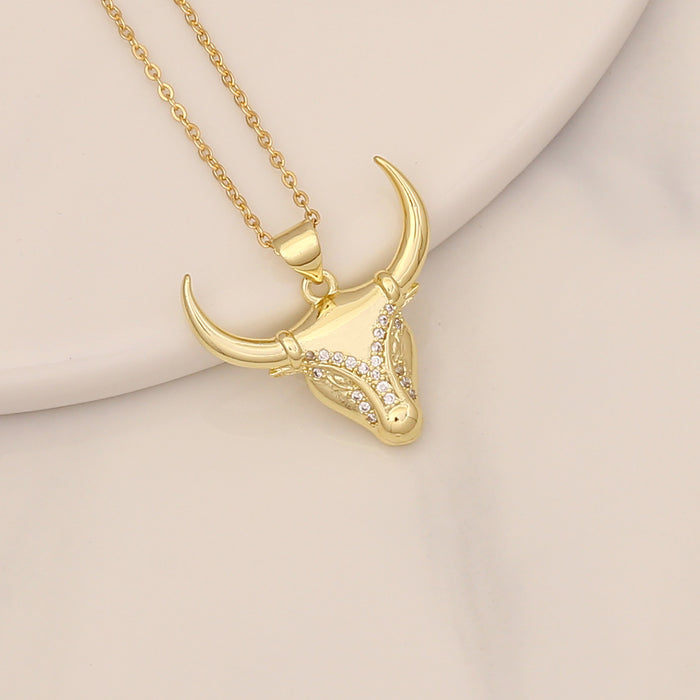 Wholesale Necklaces Personality Bull Head Copper Stainless Steel JDC-NE-PREMBINM007
