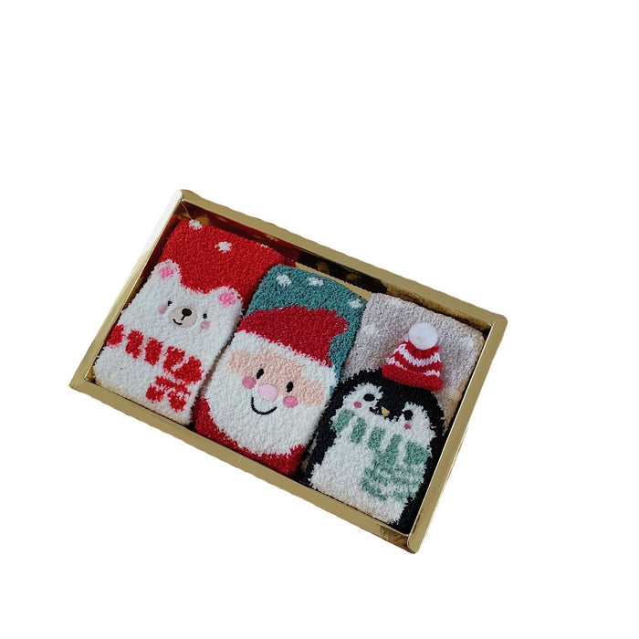 Wholesale Sock Coral Velvet Autumn and Winter Thickening Warm Christmas Gift Box 3pcs JDC-SK-Sengl001
