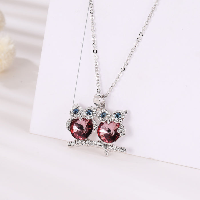 Wholesale Alloy Owl Ladies Short Chain Crystal Accessories MOQ≥2 JDC-NE-XunO022