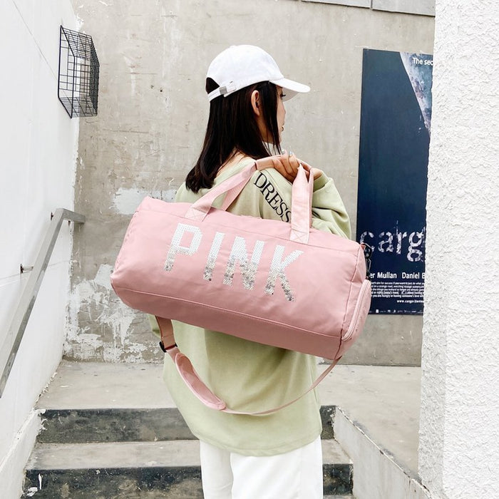 Bolso al por mayor Nylon Pink Fitness Travel impermeable JDC-HB-Lanc001