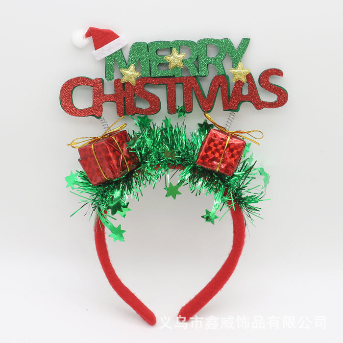 Wholesale Headband Fabric Christmas Alphabet Gold Wire Gift Box JDC-HD-XinW005