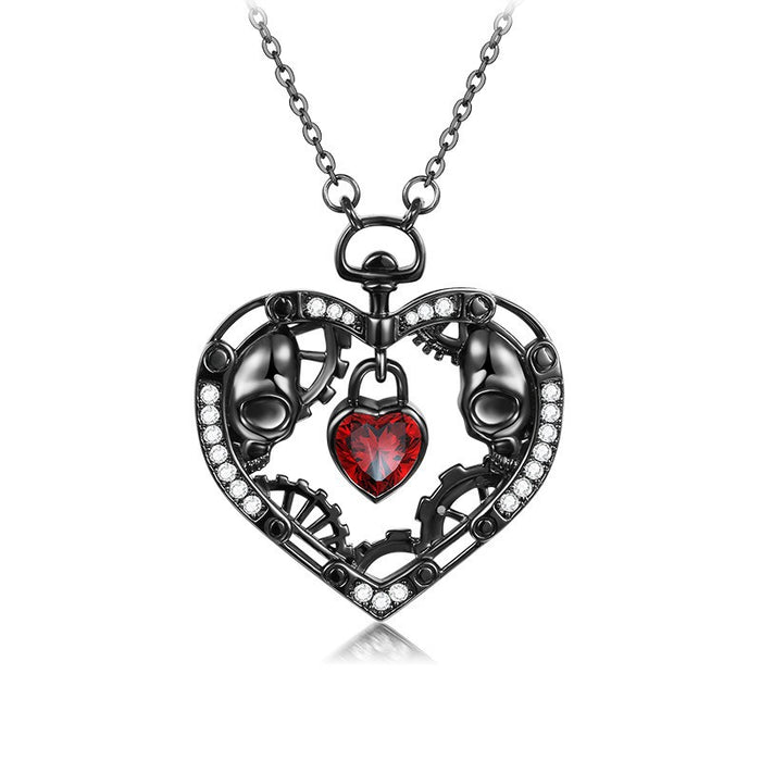 Wholesale Necklaces Alloy Heart Skull Red Crystal Skeleton MOQ≥2 JDC-NE-JuG001