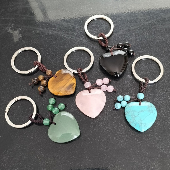 Wholesale Keychains Agate Crystal Rope Heart Weave MOQ≥3 JDC-KC-JueM002
