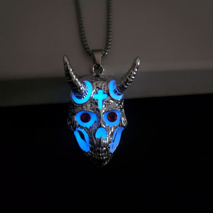 Wholesale Necklace Alloy Ram Skull Luminous MOQ≥2 JDC-NE-ZiFei004