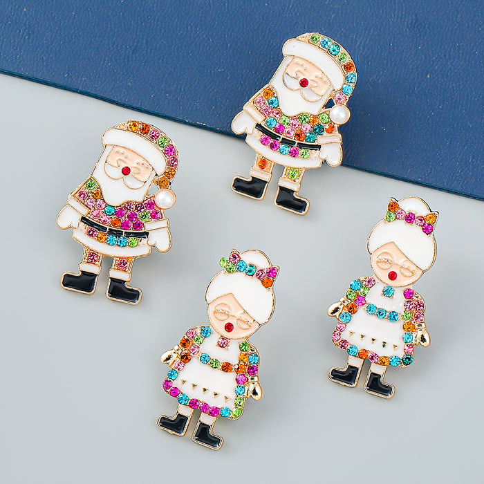 Wholesale Earrings Alloy Enamel Christmas Cute Diamond Stamped Santa Claus JDC-ES-JL1037