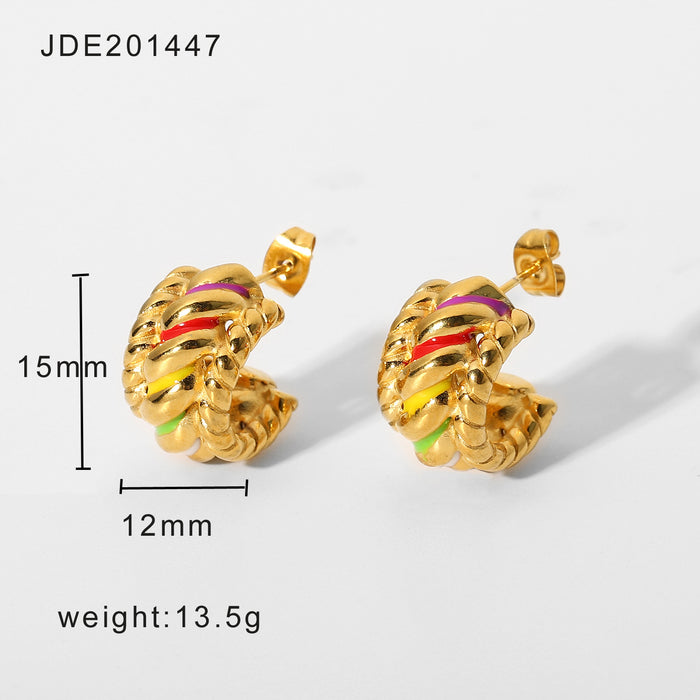 Wholesale Earrings Titanium Steel Color Drip Oil C Shape JDC-ES-JD127